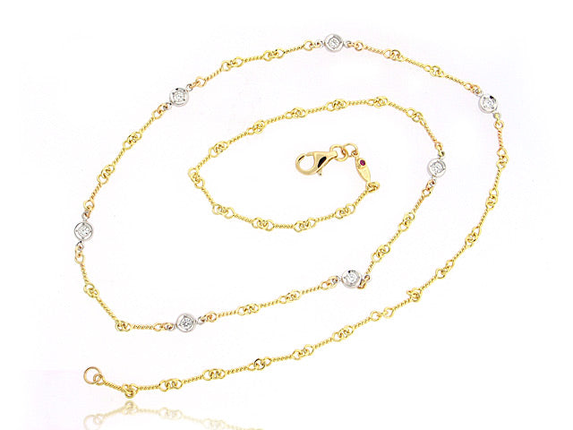 ROBERTO COIN 18K YELLOW AND WHITE GOLD 0.28CT SI/G DIAMOND STATION NECKLACE WITH DOGBONE CHAIN FROM THE DIAMONDS BY THE INCH COLLECTION