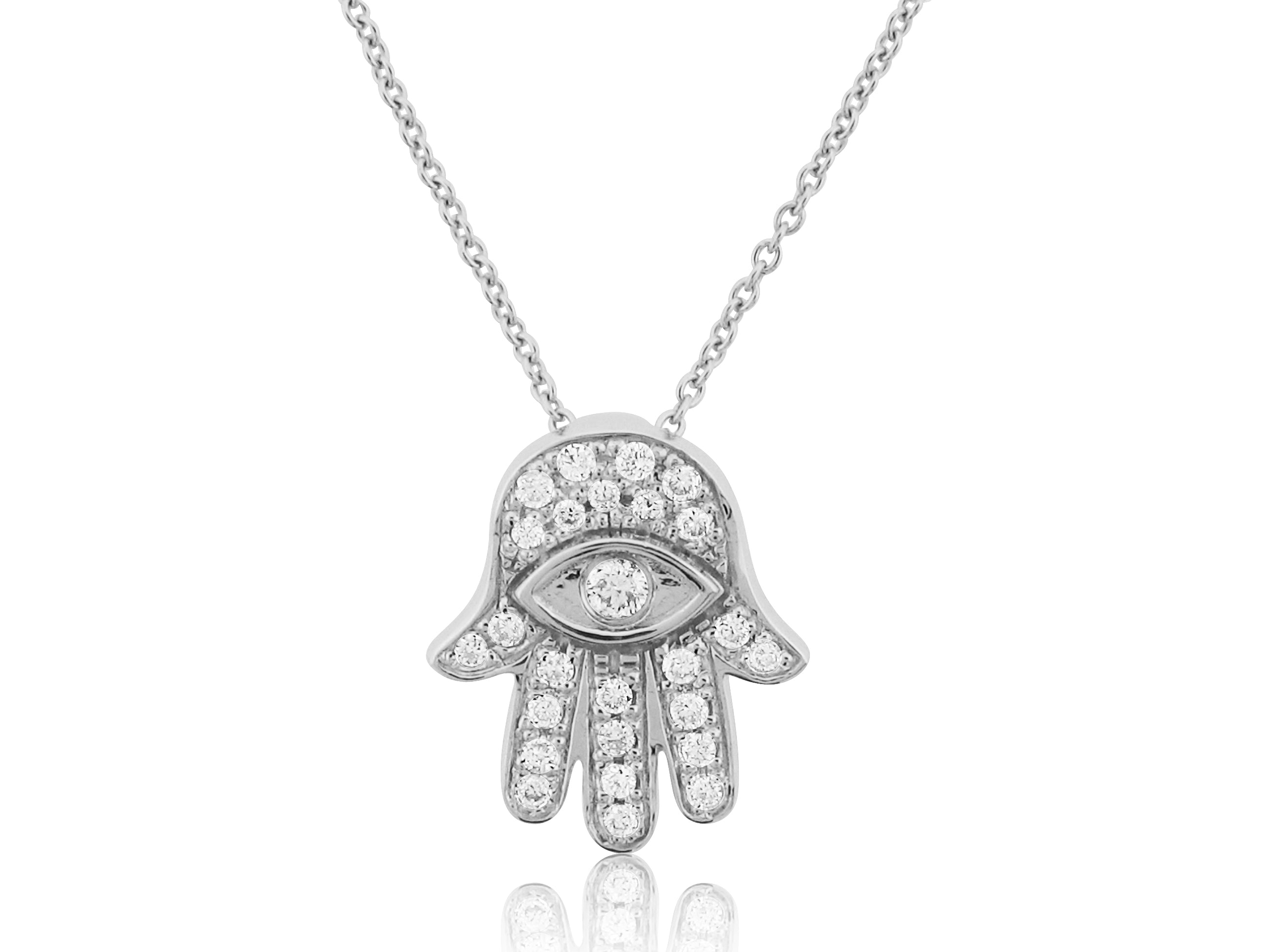 ROBERTO COIN 18K WHITE GOLD 0.14CT SI/G DIAMOND HAND PENDANT FROM THE TINY TREASURES COLLECTION