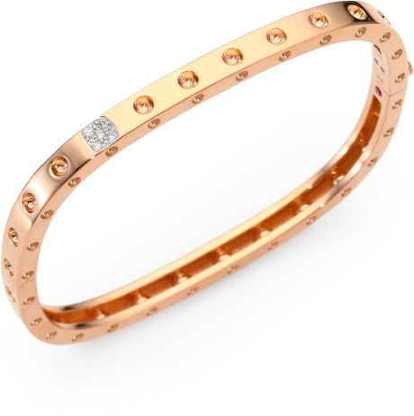 ROBERTO COIN 18K ROSE AND WHITE GOLD 0.07CT DIAMOND BANGLE BRACELET FROM THE POIS MOI COLLECTION