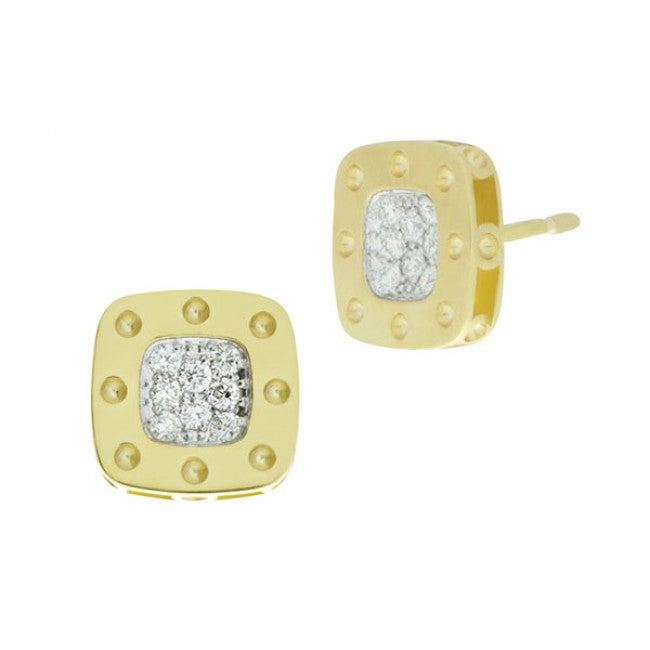 ROBERTO COIN 18K YELLOW AND WHITE GOLD DIAMOND STUD EARRINGS FROM THE POIS MOI COLLECTION