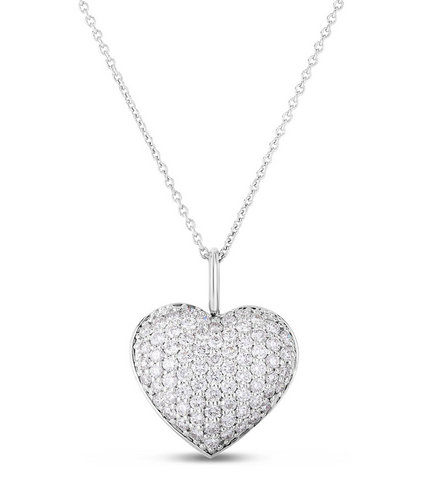 ROBERTO COIN 18K WHITE GOLD DIAMOND HEART 0.70CT DIAMOND ENCRUSTED PENDANT