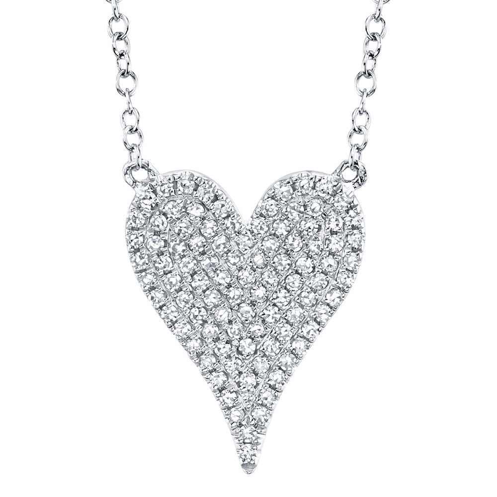 14K WHITE GOLD PAVE DIAMOND HEART NECKLACE