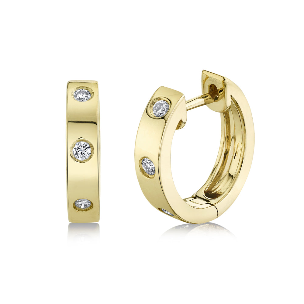 SHY CREATION 14K GOLD & 0.11CT DIAMOND MEDIUM HUGGIE  HOOPS