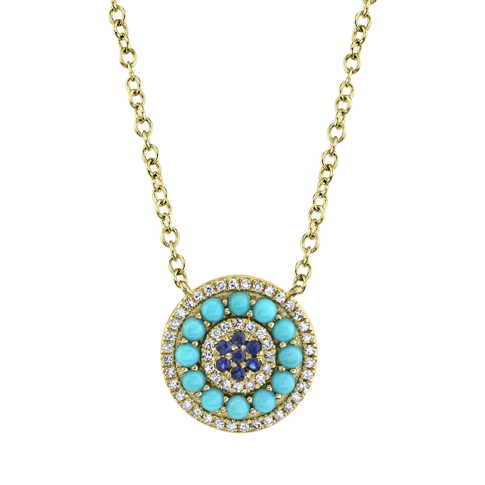 SHY CREATION 14K GOLD, 0.13CT DIAMOND, SAPPHIRE &  COMPOSITE TURQUOISE NECKLACE