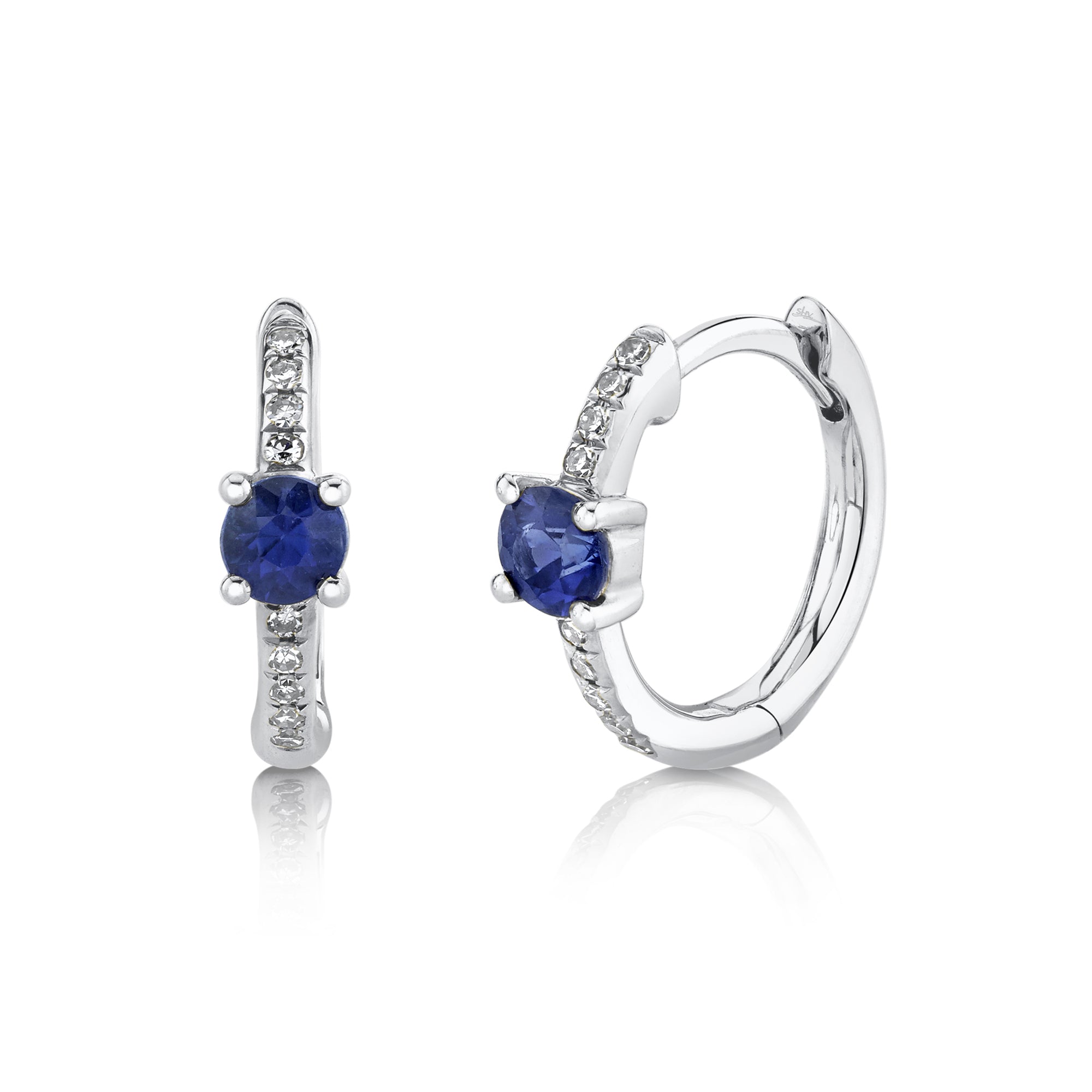 SHY CREATION 14K GOLD, 0.06CT DIAMOND & 0.33CT SAPPHIRE HUGGIE HOOPS