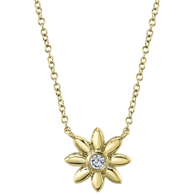 14K YELLOW GOLD 0.05CT DIAMOND FLOWER NECKLACE