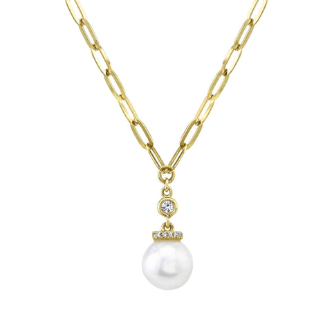 SHY CREATION 14K GOLD, 0.05CT DIAMOND & PEARL PENDANT