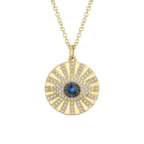 SHY CREATION 14K GOLD, 0.23CT B&W DIAMOND & 0.15CT SAPPHIRE EYE  NECKLACE