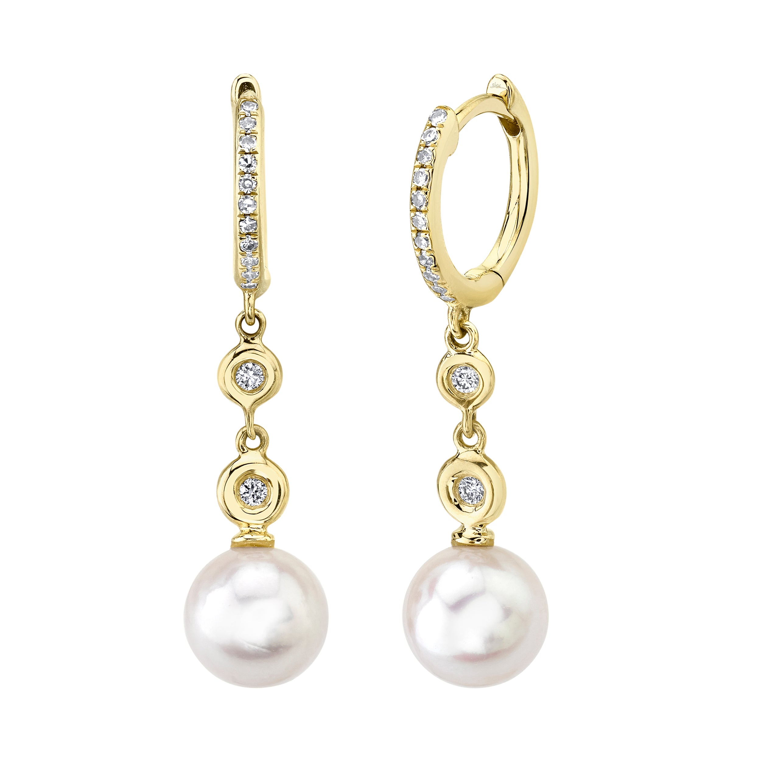 SHY CREATION 14Y GOLD, 0.11CT DIAMOND & CULTURED PEARL DANGLE EARRINGS