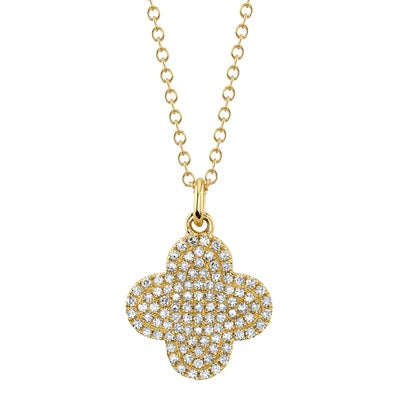 14K 0.23CT DIAMOND PAVE CLOVER NECKLACE