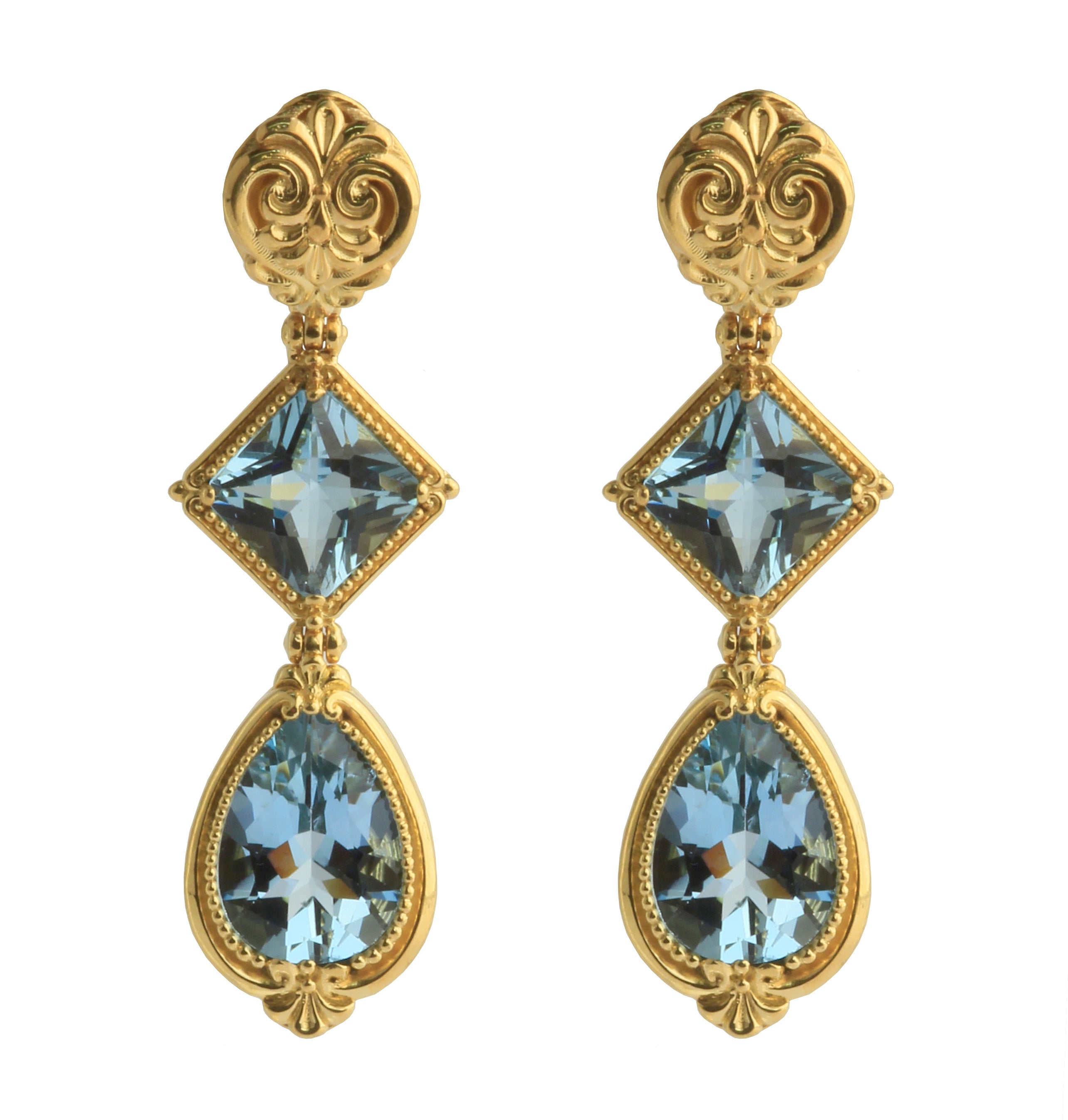 KONSTANTINO 18KT GOLD (13.0GR +/-) AQUA (10.95CT +/-) EARRINGS FROM THE FLAMENCO GOLD  COLLECTION