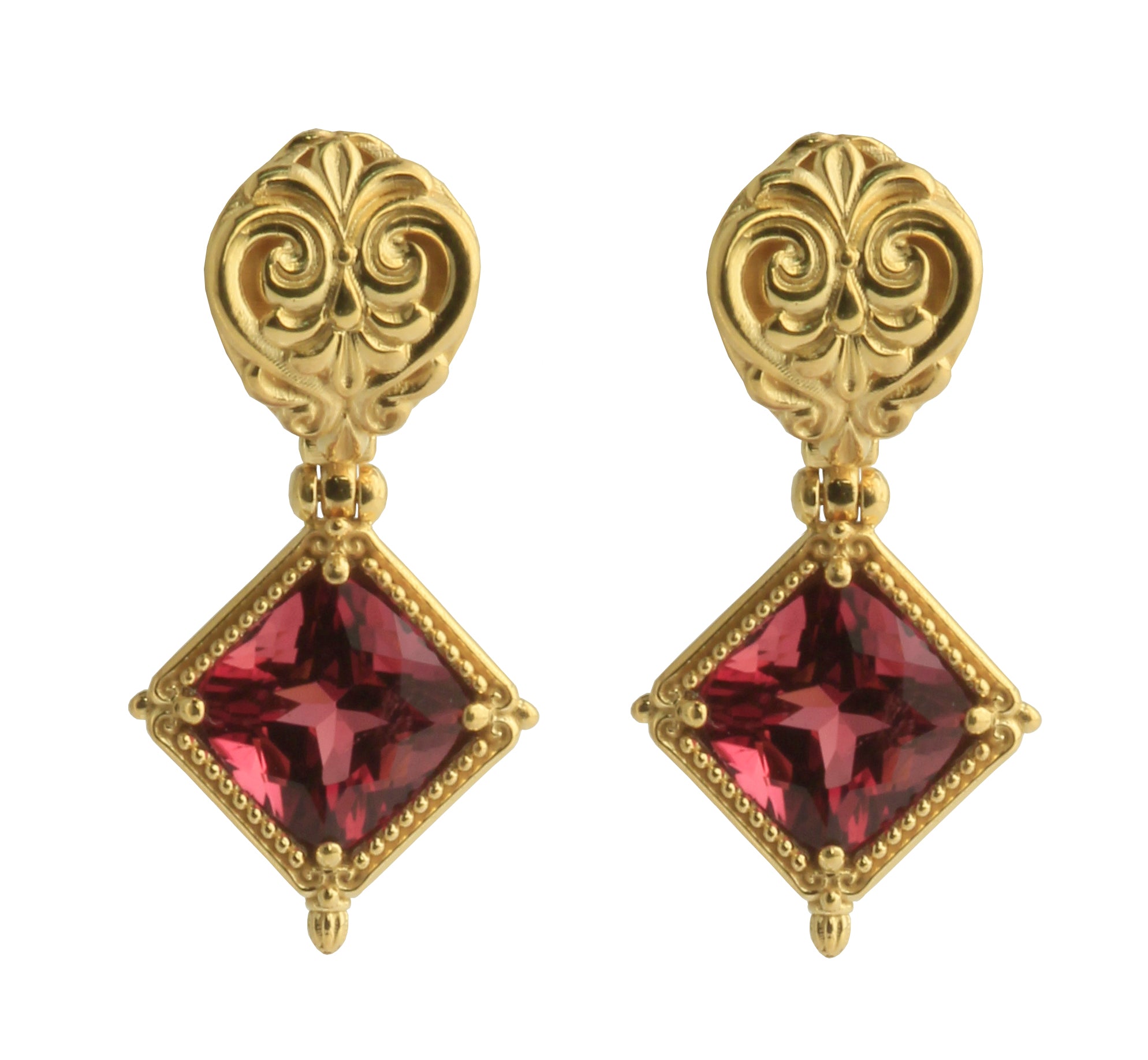 KONSTANTINO 18KT GOLD (7.0GR +/-) RUBELITE (5.23CT +/-) EARRINGS FROM THE FLAMENCO GOLD  COLLECTION