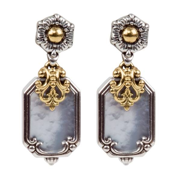 KONSTANTINO STERLING SILVER & 18K GOLD EARRINGS MOTHER OF PEARL FROM THE HESTIA COLLECTION