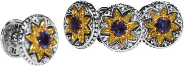 KONSTANTINO STERLING SILVER & 18K GOLD FACETED IOLITE TUXEDO STUDS FROM THE TUXEDO STUD SETS COLLECT