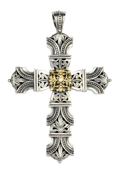 KONSTANTINO STERLING SILVER & 18K GOLD DIAMOND (0.03CT +/-) CROSS PENDANT FROM THE DIAMOND CLASSICS