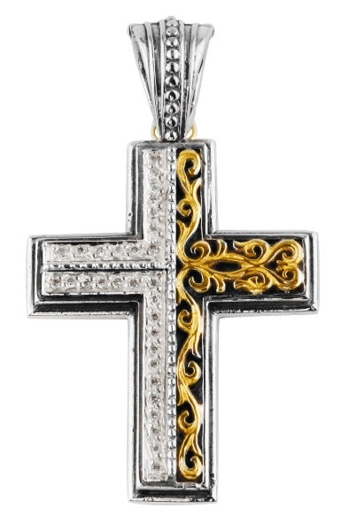 KONSTANTINO STERLING SILVER & 18K GOLD DIAMOND (0.30CT +/-) CROSS PENDANT FROM THE DIAMOND CLASSICS