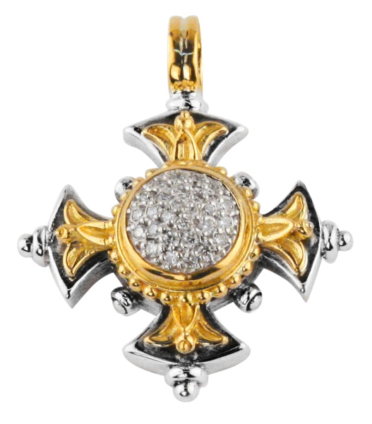 KONSTANTINO STERLING SILVER & 18K GOLD DIAMOND (0.216CT +/-) CROSS PENDANT FROM THE DIAMOND CLASSICS