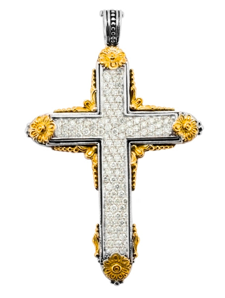 KONSTANTINO STERLING SILVER & 18K GOLD DIAMOND (1.92CT +/-) CROSS PENDANT FROM THE DIAMOND CLASSICS