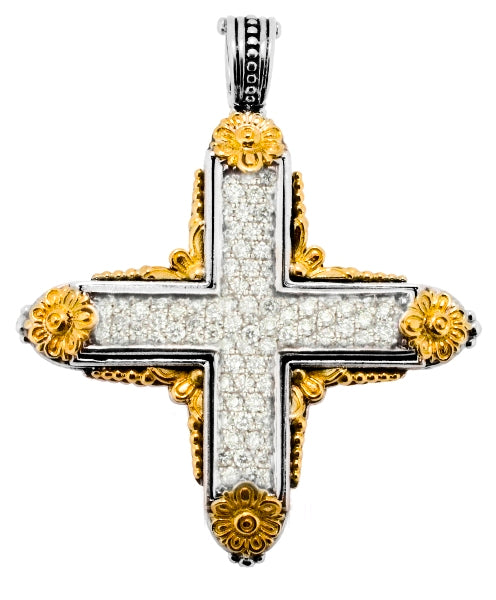 KONSTANTINO STERLING SILVER & 18K GOLD DIAMOND (1.53CT +/-) CROSS PENDANT FROM THE DIAMOND CLASSICS