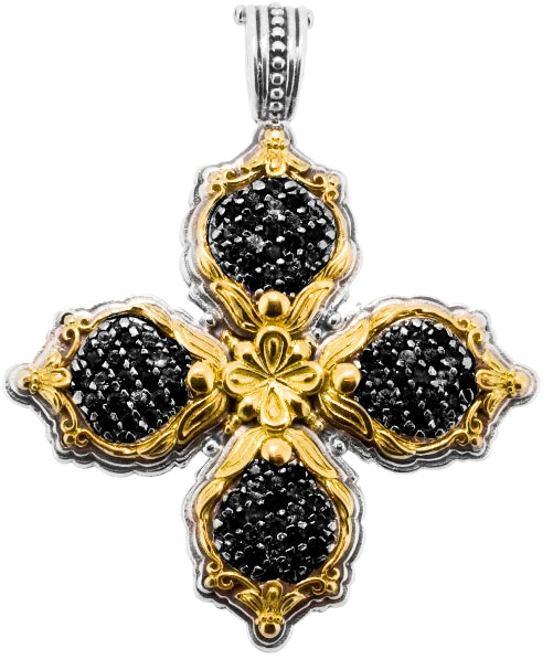 KONSTANTINO STERLING SILVER &18K GOLD BLACK DIAMOND (1.28CT+/-) CROSS PENDANT FROM THE ARSINOE COLLE