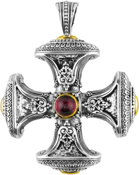 KONSTANTINO HAMMERED STERLING SILVER & 18K GOLD RHODOLITE-112 (OTHER STONE OPTIONS AVAILABLE) CROSS