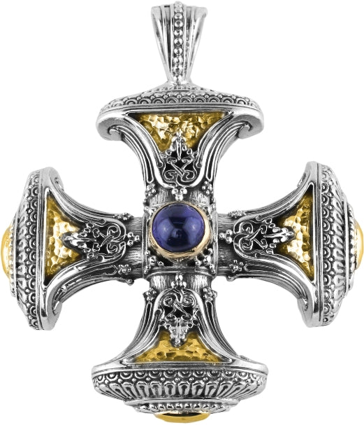 KONSTANTINO STERLING SILVER & HAMMERED 18K GOLD RHODOLITE-112 (OTHER STONE OPTIONS AVAILABLE) CROSS