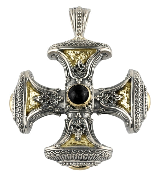 KONSTANTINO STERLING SILVER &18K GOLD CARVED ONYX CROSS PENDANT FROM THE ASPASIA SILVER & GOLD COLLE