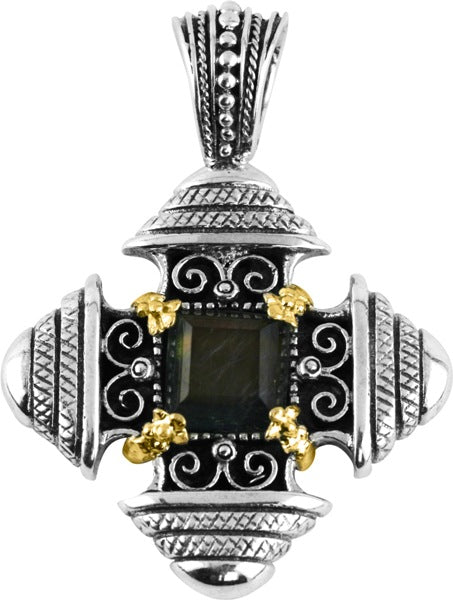 KONSTANTINO STERLING SILVER & 18K GOLD SPECTROLITE CROSS PENDANT FROM THE SPARTA COLLECTION