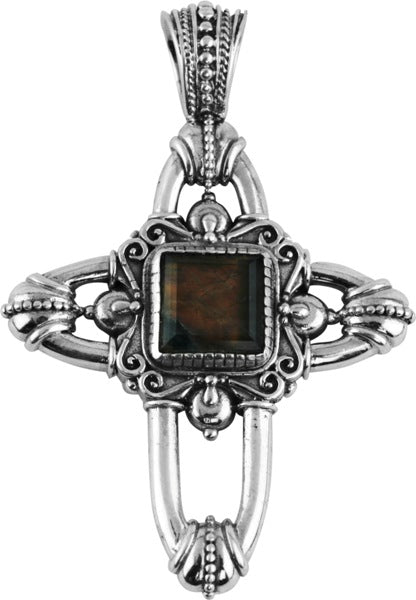 KONSTANTINO STERLING SILVER SPECTROLITE CROSS PENDANT FROM THE SPARTA COLLECTION