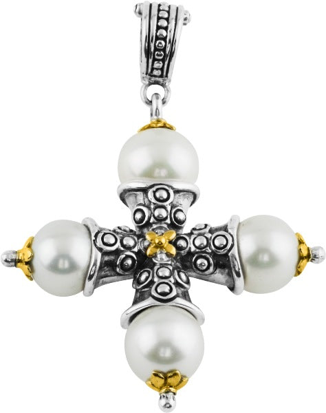 KONSTANTINO STERLING SILVER &18K GOLD PEARL CROSS PENDANT EARRINGS FROM THE KASSANDRA COLLECTION