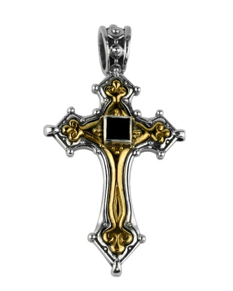 KONSTANTINO STERLING SILVER & BRONZE ONYX CROSS PENDANT FROM THE MYRMIDONES COLLECTION