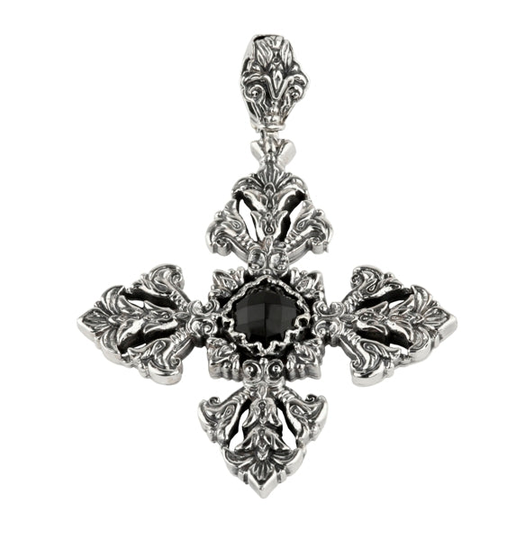 KONSTANTINO STERLING SILVER BLACK ONYX CROSS PENDANT FROM THE CALLIOPE COLLECTION