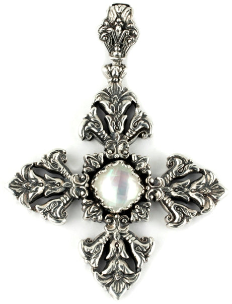 KONSTANTINO STERLING SILVER & ROCK CRYSTAL MOTHER OF PEARL DOUBLET PENDANT FROM THE AURA COLLECTION