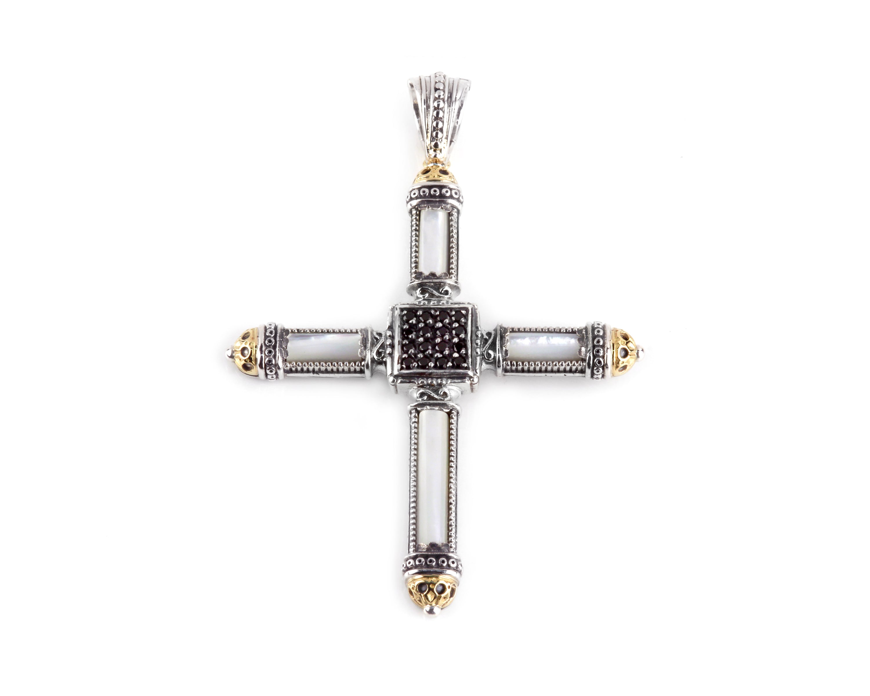 KONSTANTINO STERLING SILVER & 18K GOLD MIXED STONE (OTHER STONE CHOICES AVAILABLE) CROSS PENDANT FRO