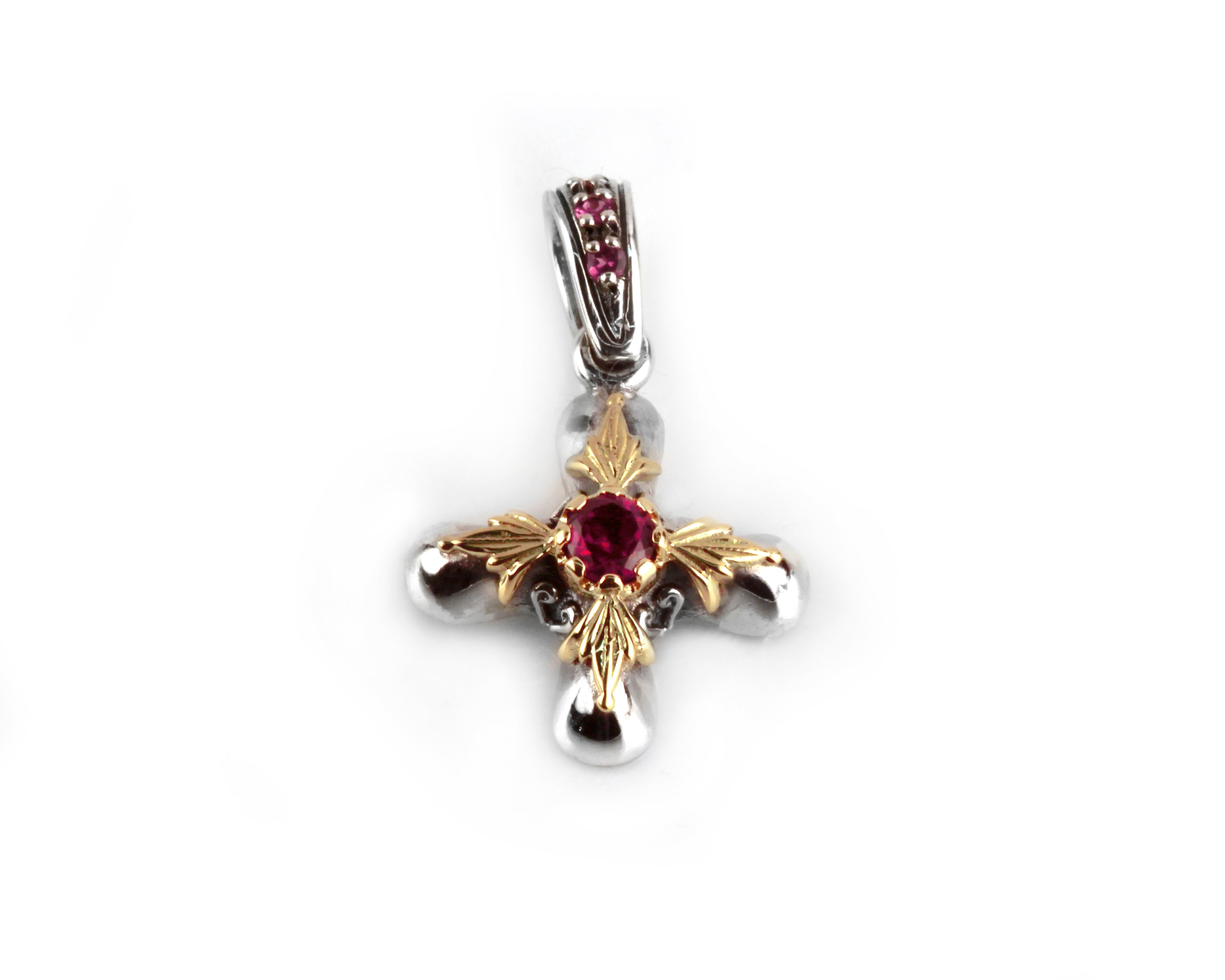 KONSTANTINO STERLING SILVER & 18K GOLD RHODOLITE FIOWER PENDANT FROM THE ARTEMIS COLLECTION