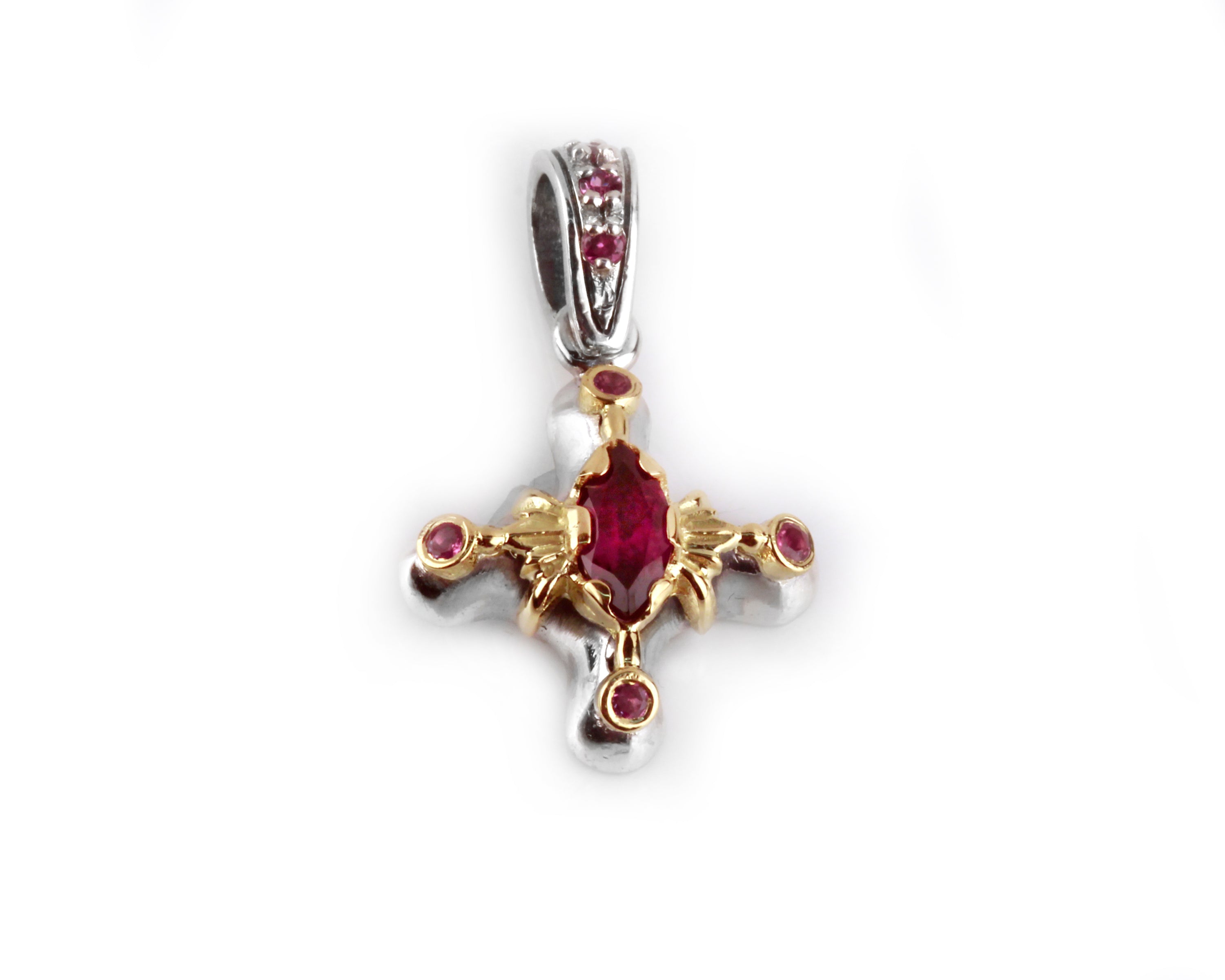 KONSTANTINO STERLING SILVER & 18K GOLD RHODOLITE 4 POINT MARQUIS STONE PENDANT FROM THE ARTEMIS COLL