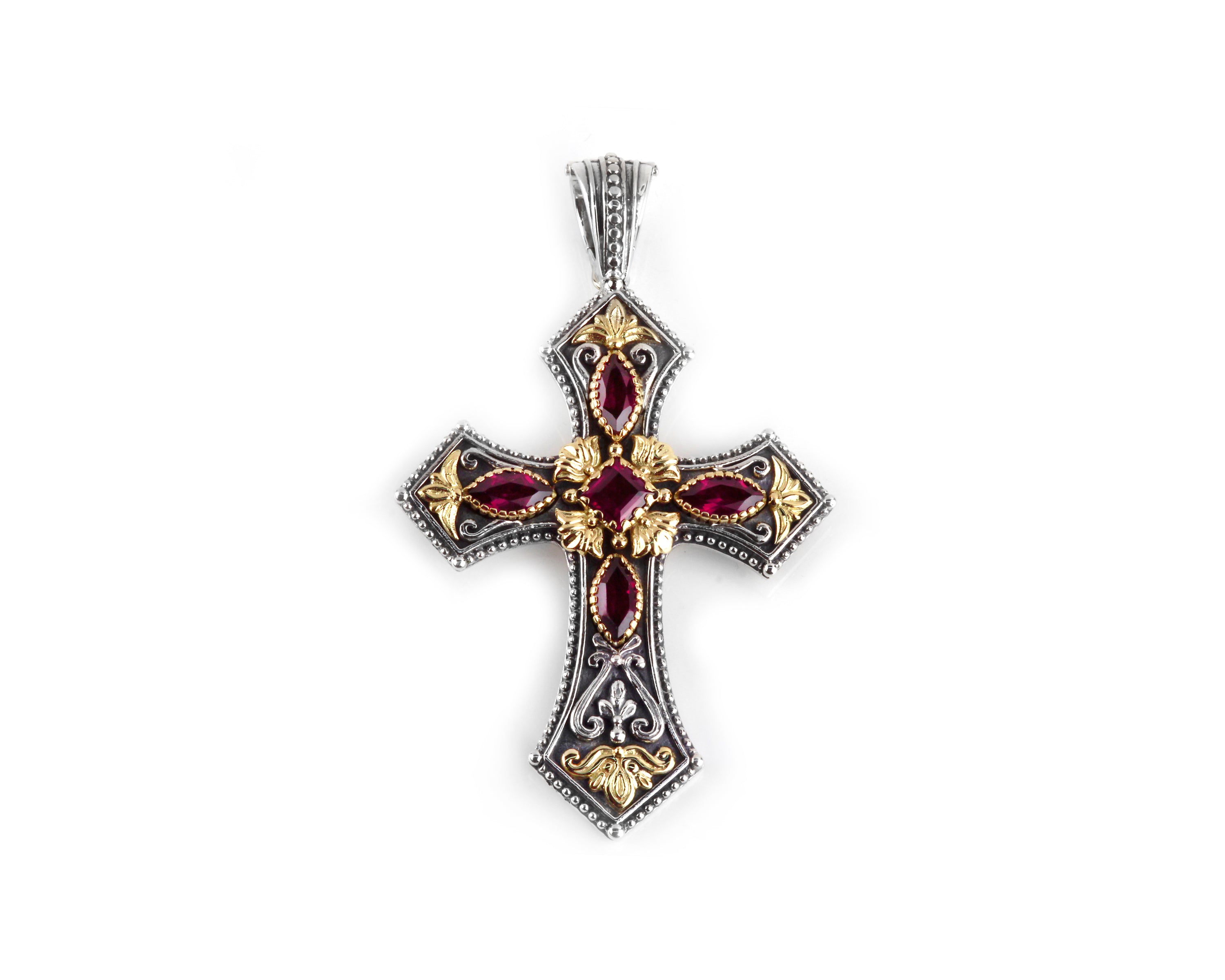 KONSTANTINO STERLING SILVER & 18K GOLD RHODOLITE LARGE CROSS PENDANT FROM THE ARTEMIS COLLECTION