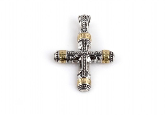 KONSTANTINO STERLING SILVER & BRONZE TAPERED DETAIL CROSS FROM THE PHIDIAS COLLECTION