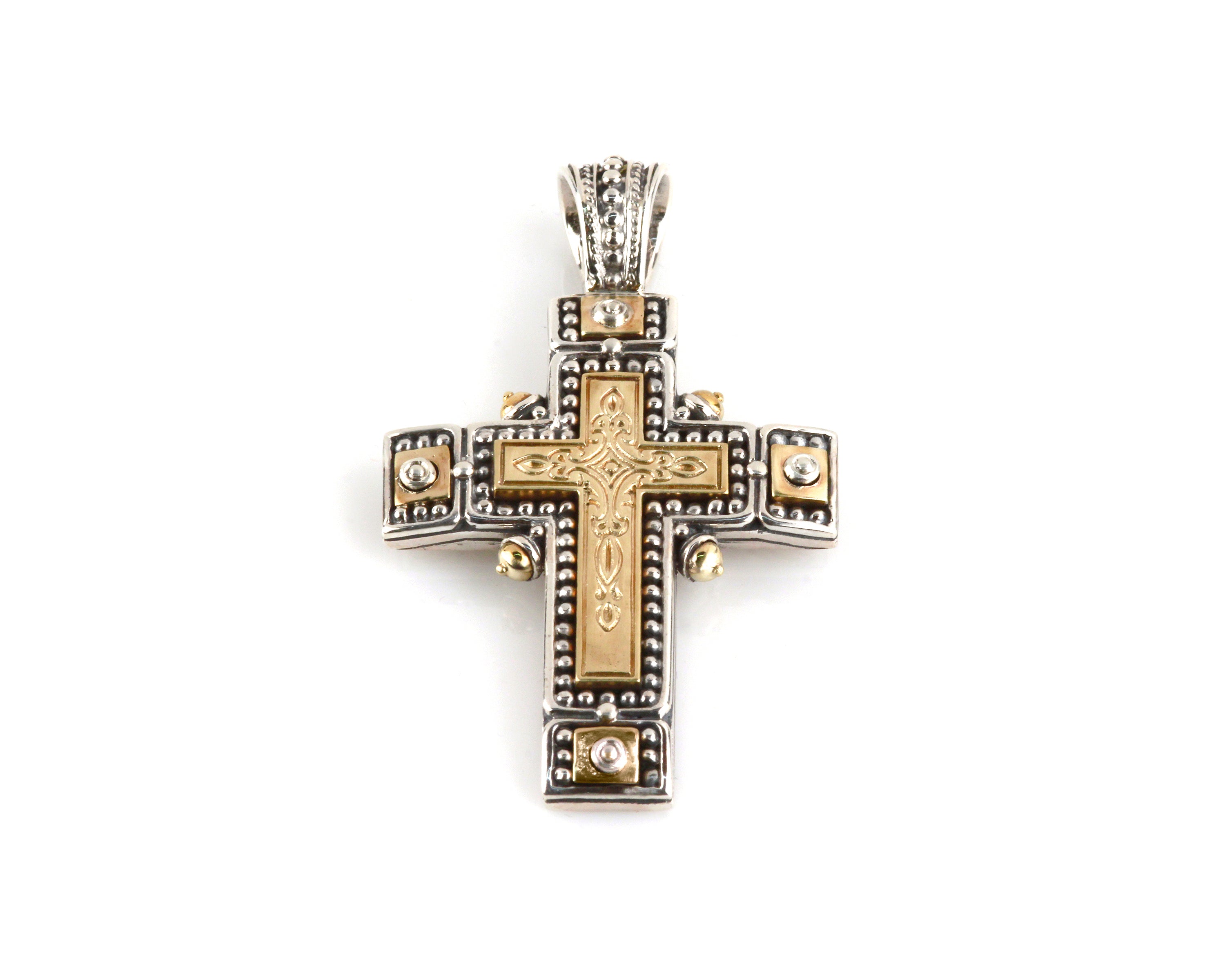 KONSTANTINO STERLING SILVER & BRONZE DOTTED DETAIL CROSS FROM THE PHIDIAS COLLECTION