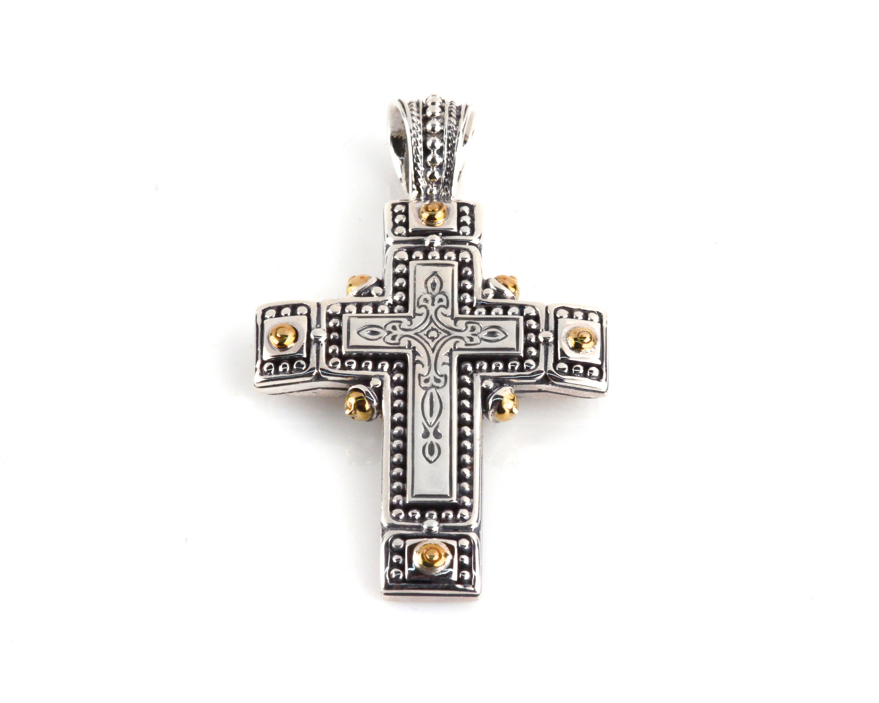 KONSTANTINO STERLING SILVER & BRONZE DOTTED DETAIL CROSS FROM THE PHIDIAS COLLECTION