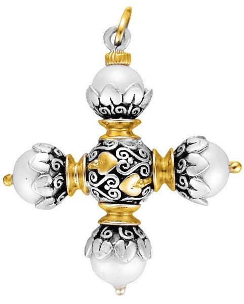 KONSTANTINO STERLING SILVER & 18K GOLD PEARL CROSS PENDANT FROM THE PEARL CLASSICS COLLECTION