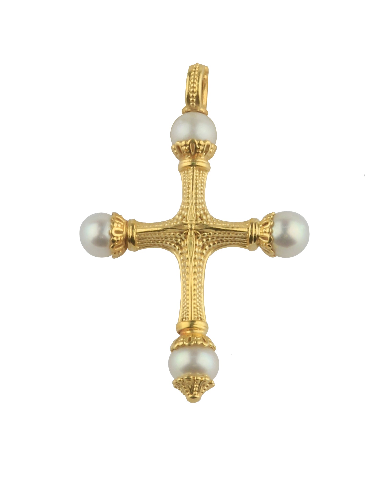 KONSTANTINO 18KT GOLD (2.75GR +/-)  PEARL (0.4GR +/-) CROSS PENDANT FROM THE FLAMENCO GOLD  COLLECTI