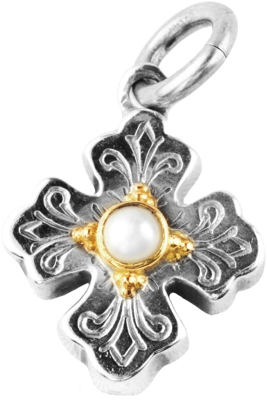 KONSTANTINO STERLING SILVER & 18K GOLD PEARL CROSS CHARM FROM THE PEARL CLASSICS COLLECTION