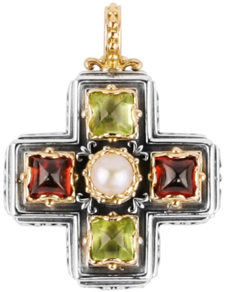 KONSTANTINO STERLING SILVER & 18K GOLD MIXED STONE (OTHER STONE OPTIONS AVAILABLE) CROSS PENDANT FRO