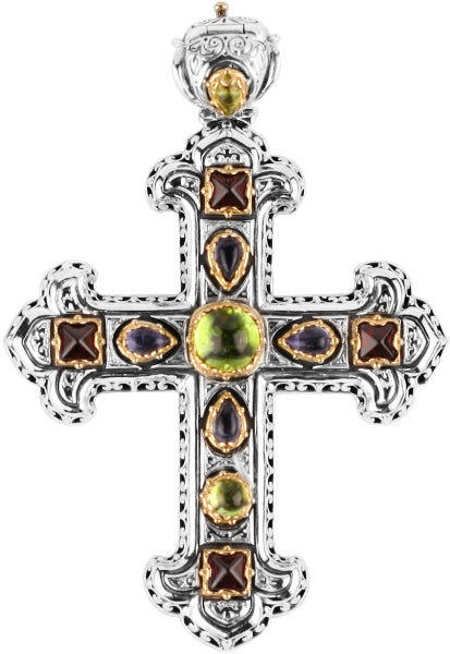 KONSTANTINO STERLING SILVER & 18K GOLD  MIXED STONE (OTHER STONE OPTIONS AVAILABLE) CROSS PENDANT FR