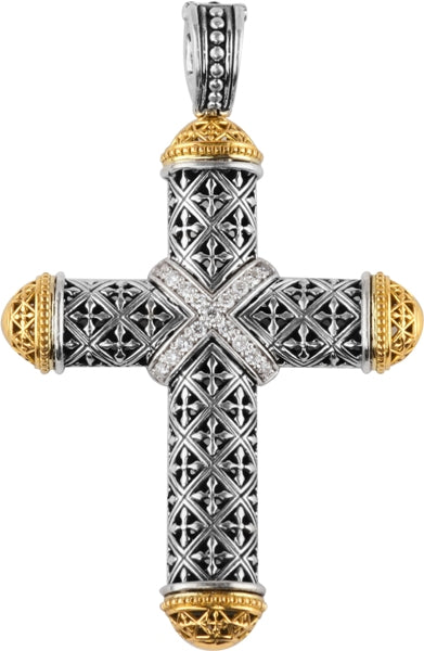 KONSTANTINO STERLING SILVER & 18K GOLD DIAMOND (0.03CT +/-) CROSS PENDANT FROM THE DIAMOND CLASSICS