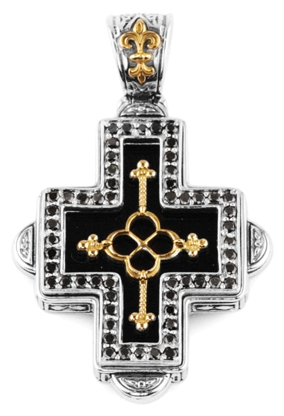 KONSTANTINO STERLING SILVER & 18K GOLD BLACK DIAMOND (0.71CT) & ONYX CROSS PENDANT FROM THE ARES COL