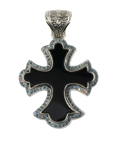 KONSTANTINO STERLING SILVER ONYX & BLACK DIAMONDS CROSS PENDANT FROM THE PAGANINI COLLECTION