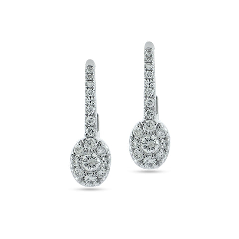 PRIVE' 18K WHITE GOLD 0.38CT DIAMOND MINI PAVESET OVAL DANGLE EARRINGS