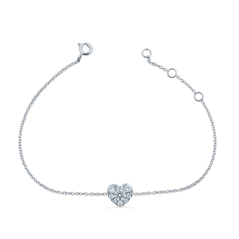 PRIVE' 18K WHITE GOLD 0.60CT DIAMOND HEART ADJUSTABLE BRACELET